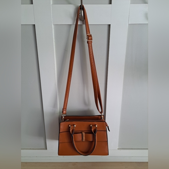 La Terre Fashion Cognac Brown Structured Satchel / Crossbody Bag - Picture 6 of 7